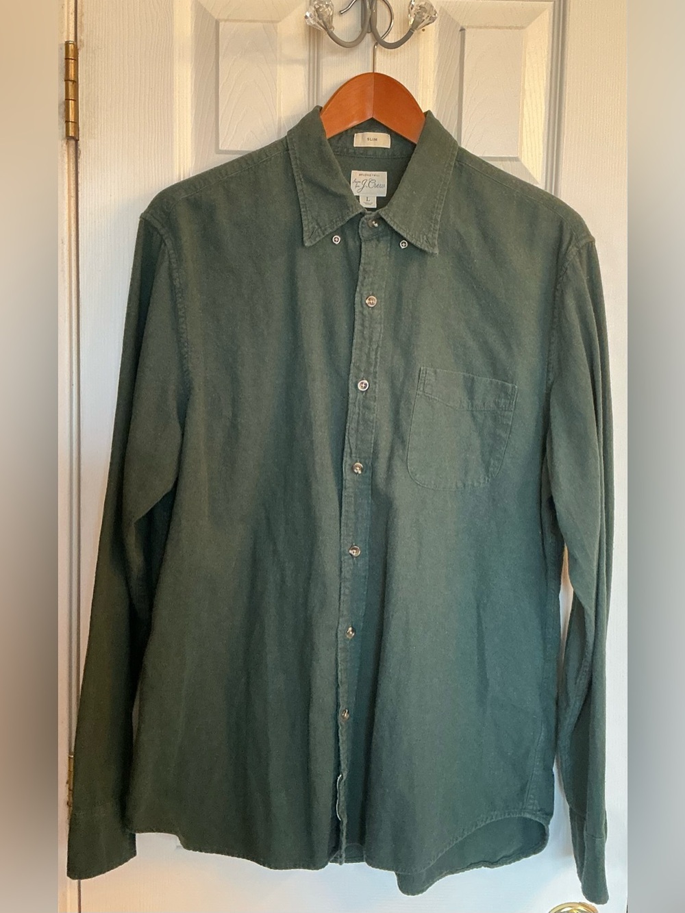 J. Crew Men’s Green Brushed Twill Slim Button Down Long Sleeve Shirt Size Large